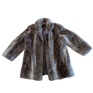 VTG Dennis Basso Faux Fur Jacket Winter Outdoor Gray Black White Mid-Length Sz L